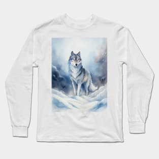 Funny White Wolf Hunting Fantasy Ground, Winter Mountain Icy Moon, Snowy White Forest, Biker gifts Long Sleeve T-Shirt